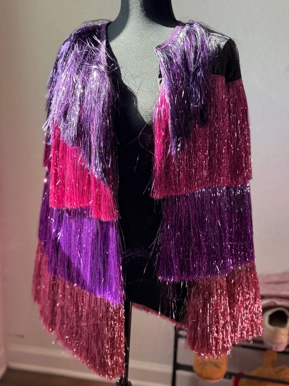 Nasty Gal Metallic Tiered Tinsel Fringe Open